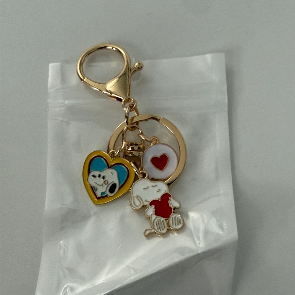 Snoopy Keychain with Heart Charms
